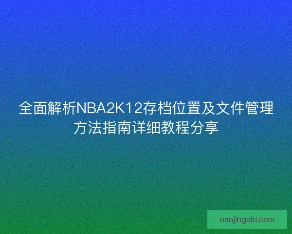 全面解析NBA2K12存档位置及文件管理方法指南详细教程分享