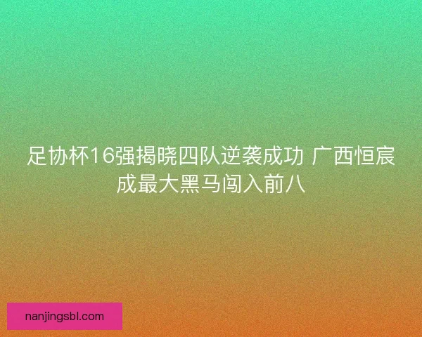 足协杯16强揭晓四队逆袭成功 广西恒宸成最大黑马闯入前八